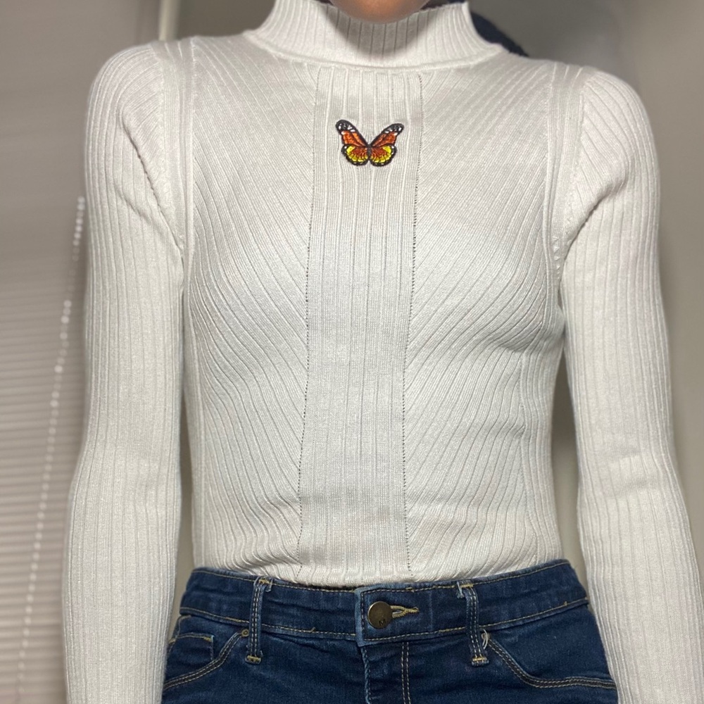 White butterfly sweater